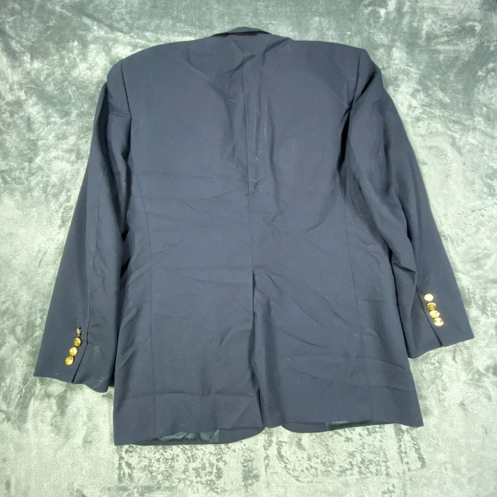 Vintage Austin Reed Blazer 42L Navy Jacket Wool Old Money Sport Coat Gold Button